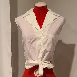 Unique Vintage Plus Size White Tie Marsha Crop Top